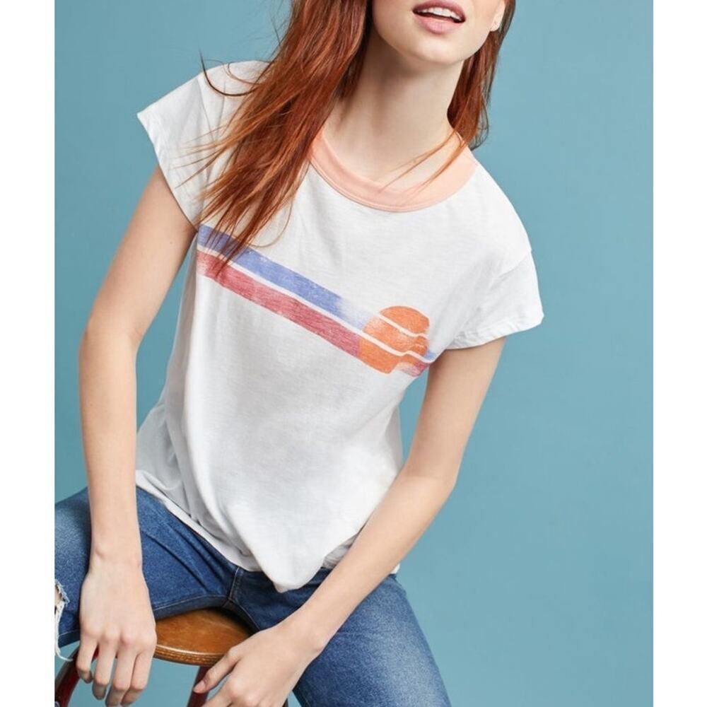 Anthropologie MATE the label Sunset Striped Graphic Tee Size M/L